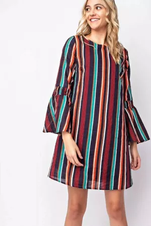 wholesale clothing multi striped bell sleeve dress davi & dani