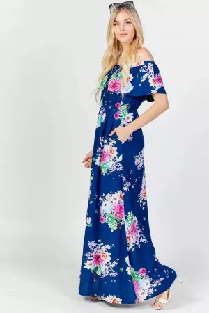 wholesale clothing favorite floral print off shoulder maxi dress davi & dani