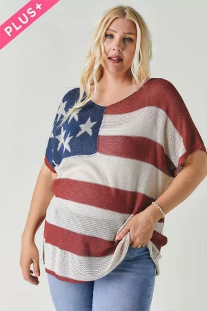 wholesale clothing plus size american flag knit top davi & dani