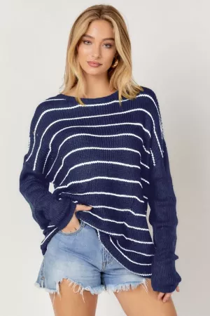 wholesale clothing stripe print oversized cozy sweater davi & dani