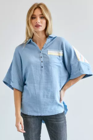 wholesale clothing solid button down short sleeve  top davi & dani