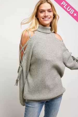 wholesale clothing plus solid turtle neck cutout long sleeve sweater davi & dani