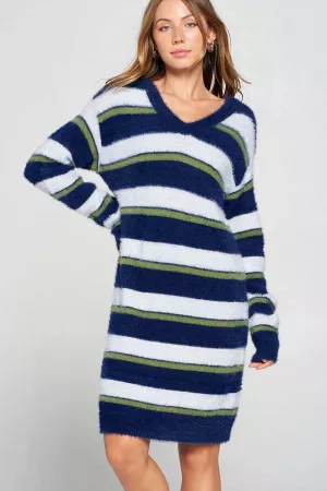 wholesale clothing stripe v neck sweater dress davi & dani