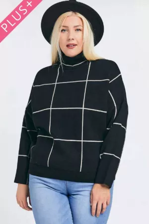 wholesale clothing grid pattern accent mock neck sweater davi & dani