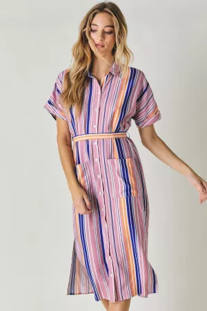 wholesale clothing stripe print midi shirt dress davi & dani