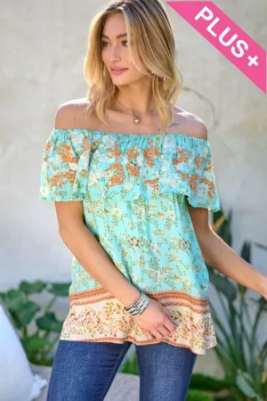 wholesale clothing plus floral embroidery off shoulder frill border printed top davi & dani