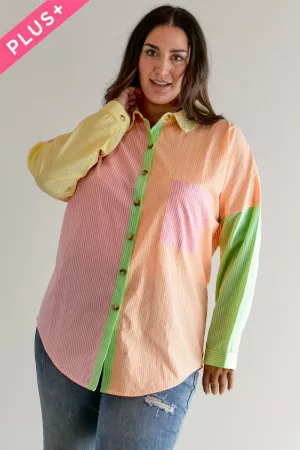 wholesale clothing plus multi color stripe button down shirt davi & dani