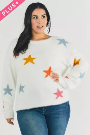 wholesale clothing plus star printed round neck sweater davi & dani