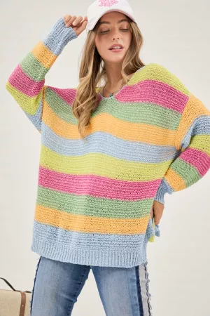 wholesale clothing multi stripe sweater top davi & dani