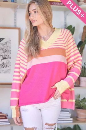 wholesale clothing plus stripe round neck loose sweater davi & dani