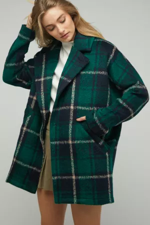 wholesale clothing wool blend plaid open long cardigan jacket davi & dani