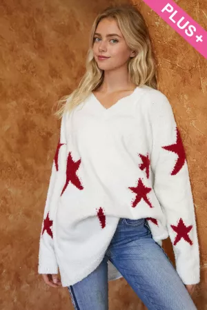wholesale clothing plus star printed v neck sweater davi & dani