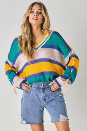 wholesale clothing multi color block v neck  sweater davi & dani