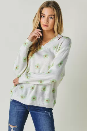 wholesale clothing floral printed v neck sweater davi & dani