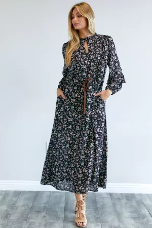 wholesale clothing floral printed long sleeve maxi dress davi & dani
