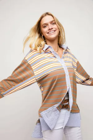 wholesale clothing striped hi low hem shirt top davi & dani