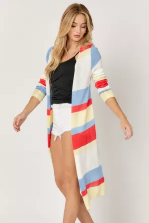 wholesale clothing stripe print long sleeve open long cardigan davi & dani