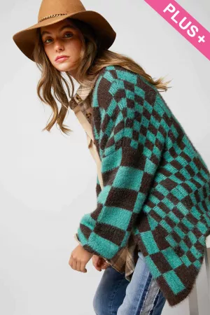 wholesale clothing plus checkered printed fuzy fleece soft warm knit sweater cardigan davi & dani
