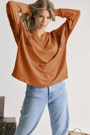 wholesale clothing contrast sleeve block detail relaxed compy knit top davi & dani