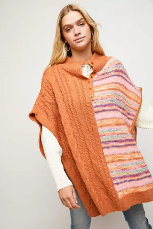 wholesale clothing mixed texture multi stripe half cable knit davi & dani