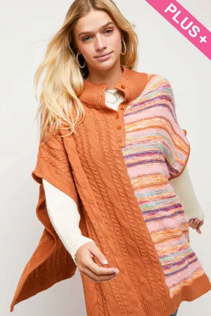 wholesale clothing plus mixed texture multi stripe half cable knit davi & dani