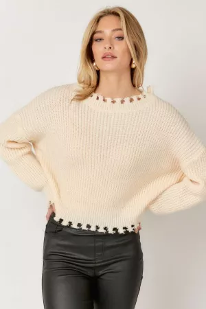wholesale clothing solid round neck long sleeve sweater davi & dani