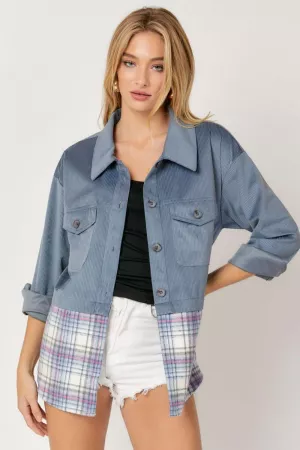 wholesale clothing button down long sleeve shacket with pockets davi & dani