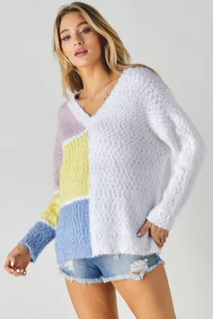 wholesale clothing color block v neck sweater davi & dani