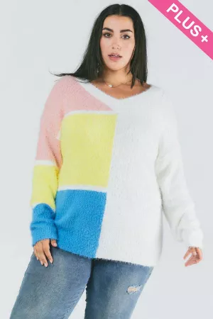 wholesale clothing plus color block v neck sweater davi & dani