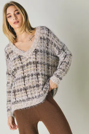 wholesale clothing v neck long sleeve sweater with textured fabric davi & dani