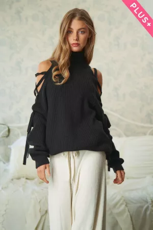 wholesale clothing plus solid turtle neck cutout long sleeve sweater davi & dani