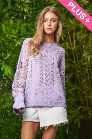 wholesale clothing plus lace crochet long sleeve crewneck sweaters winter knit pullover davi & dani