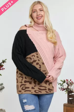 wholesale clothing plus turtle neck color block cutout sweater davi & dani