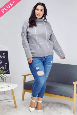 wholesale clothing plus grid pattern accent mock neck sweater davi & dani