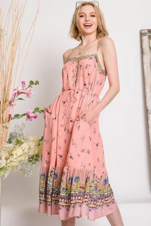 wholesale clothing boho floral print midi cami dress davi & dani