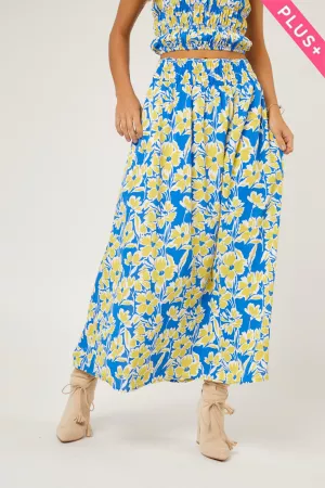 wholesale clothing plus floral printed smocked midi skirt davi & dani