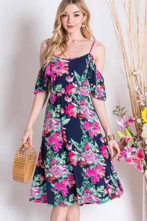 wholesale clothing draped cold-shoulder floral dress davi & dani