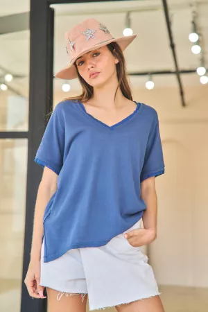 wholesale clothing solid v neck short sleeve top davi & dani