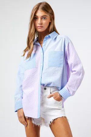 wholesale clothing striped color block shirt top davi & dani