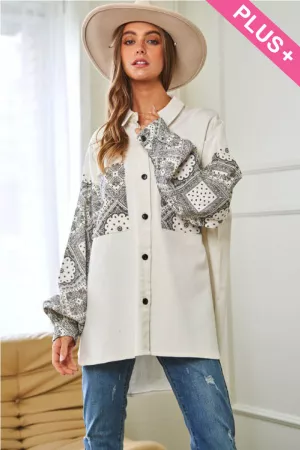 wholesale clothing plus mock neck pattern printed button down top davi & dani