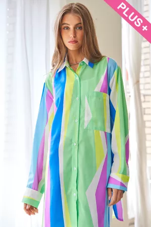 wholesale clothing plus retro geo striped button down shirt top davi & dani