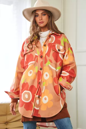 wholesale clothing retro floral printed button front shacket jacket davi & dani