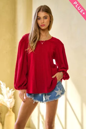 wholesale clothing plus puff sleeves elastic knit material top blouse davi & dani