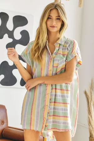 wholesale clothing multi stripe button down shirt davi & dani