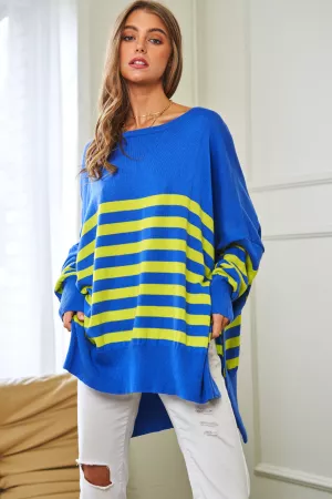 wholesale clothing multi striped elbow patch loose fit sweater top davi & dani