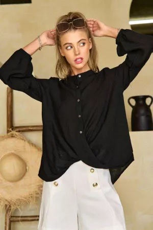 wholesale clothing ruch twisted solid button down blouse davi & dani