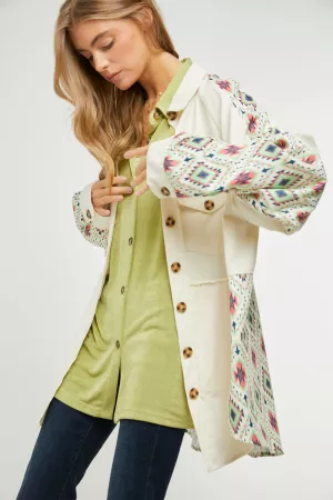 wholesale clothing geo contrast detail fringe hem shirt jacket davi & dani