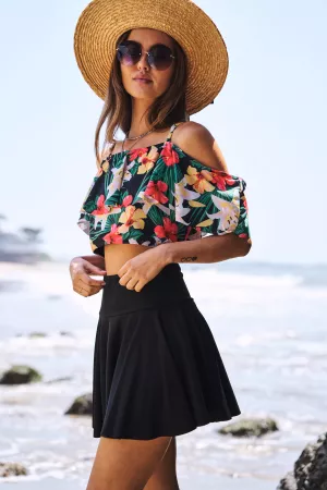 wholesale clothing tropical printed off shoulder two piece swimsuit davi & dani