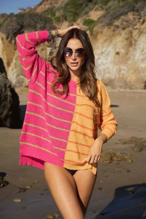 wholesale clothing textured contrasting striped multi color sweater davi & dani