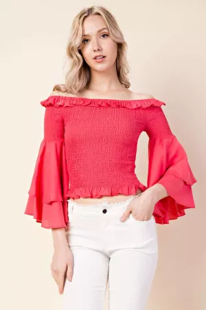 wholesale clothing flared tiered sleeve off shoulder top davi & dani